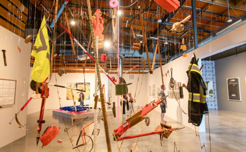 Art gallery with featuring and hanging exhibition.