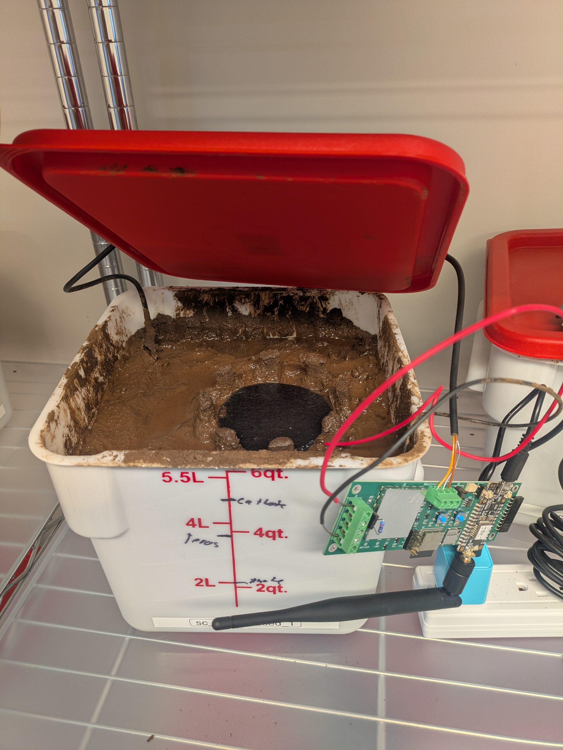 Incubating soil microbial fuel cells that will be used in field deployments at the UCSC farm to study their viability as power sources for agricultural sensor networks or standalone biosensors for soil health monitoring.